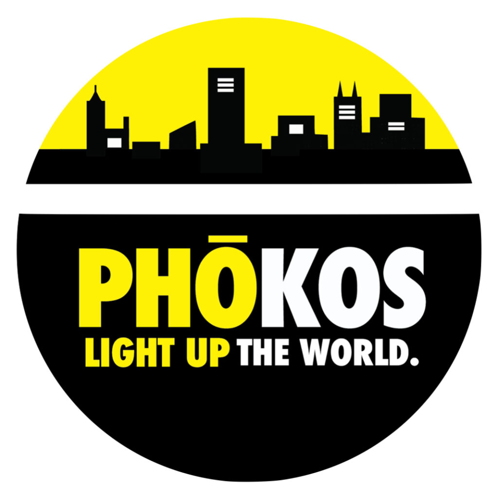 Phokos logo: PHOKOS - LIGHT UP THE WORLD.